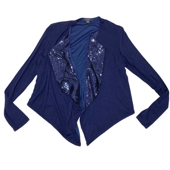 FOREVER 21 Blue Sequined Waterfall Cardigan Medium - Picture 5 of 10